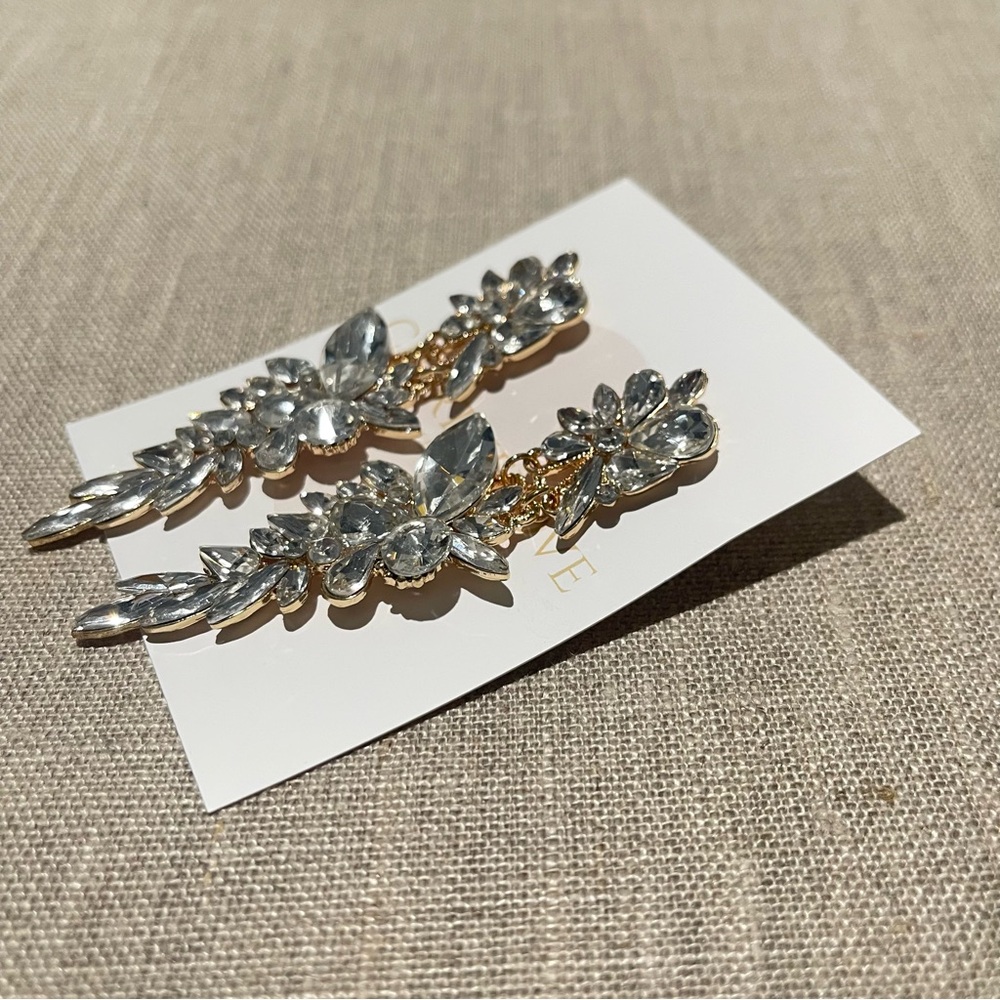 Elegant And Luxury Earring New - Rhinestone & Gold Drop | Bridal Jewelry - Picture 5 of 8